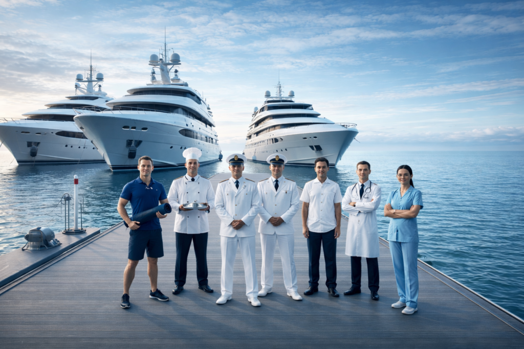 equipo de yates frente al mar