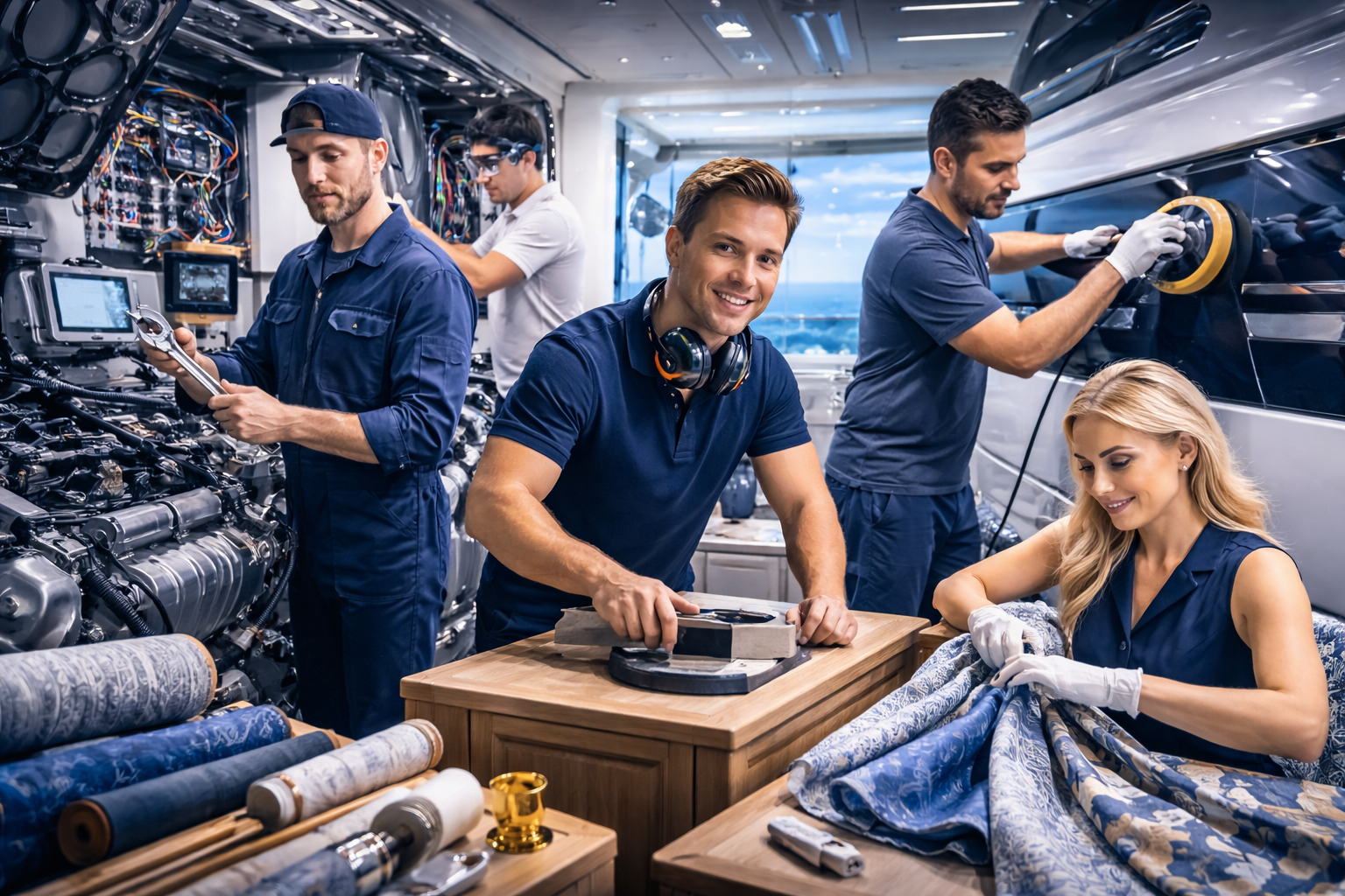 trabajo en equipo a bordo del yate